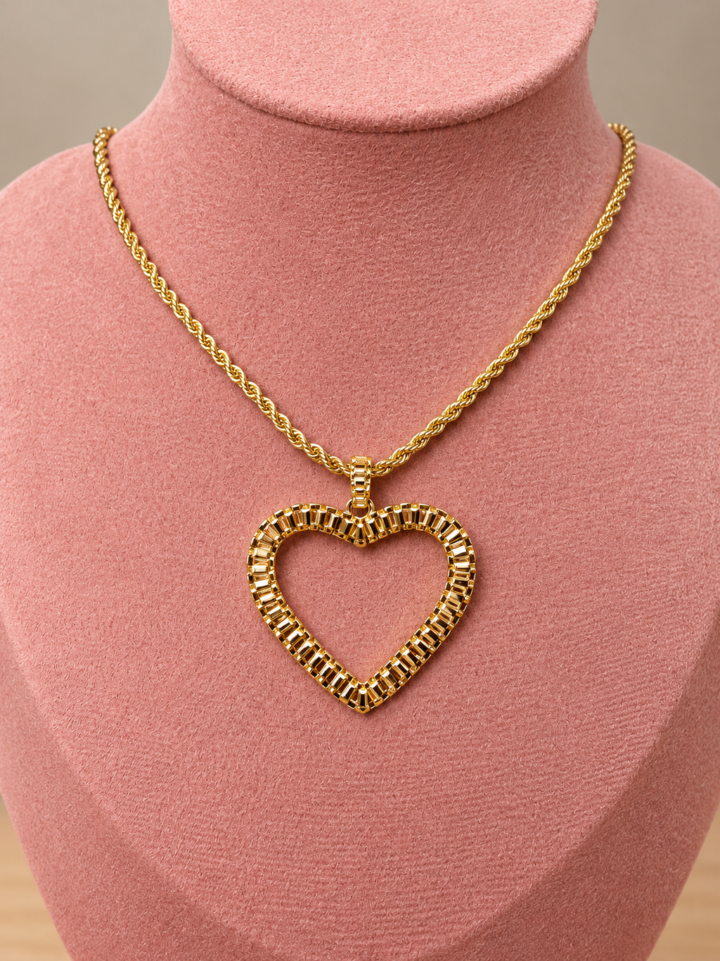 Golden Heart Rope Chain Necklace