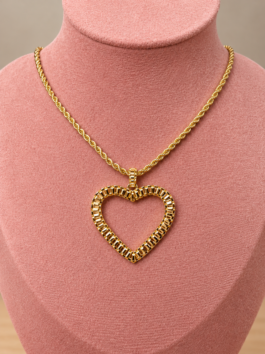 Golden Heart Rope Chain Necklace