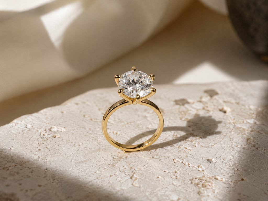 Aurora Crown Solitaire Ring – 18K Gold Plated
