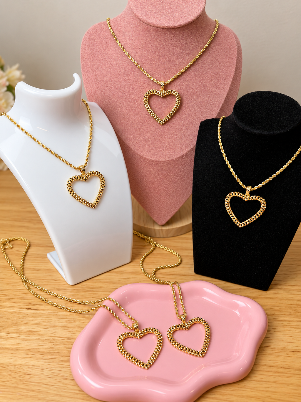 Golden Heart Rope Chain Necklace