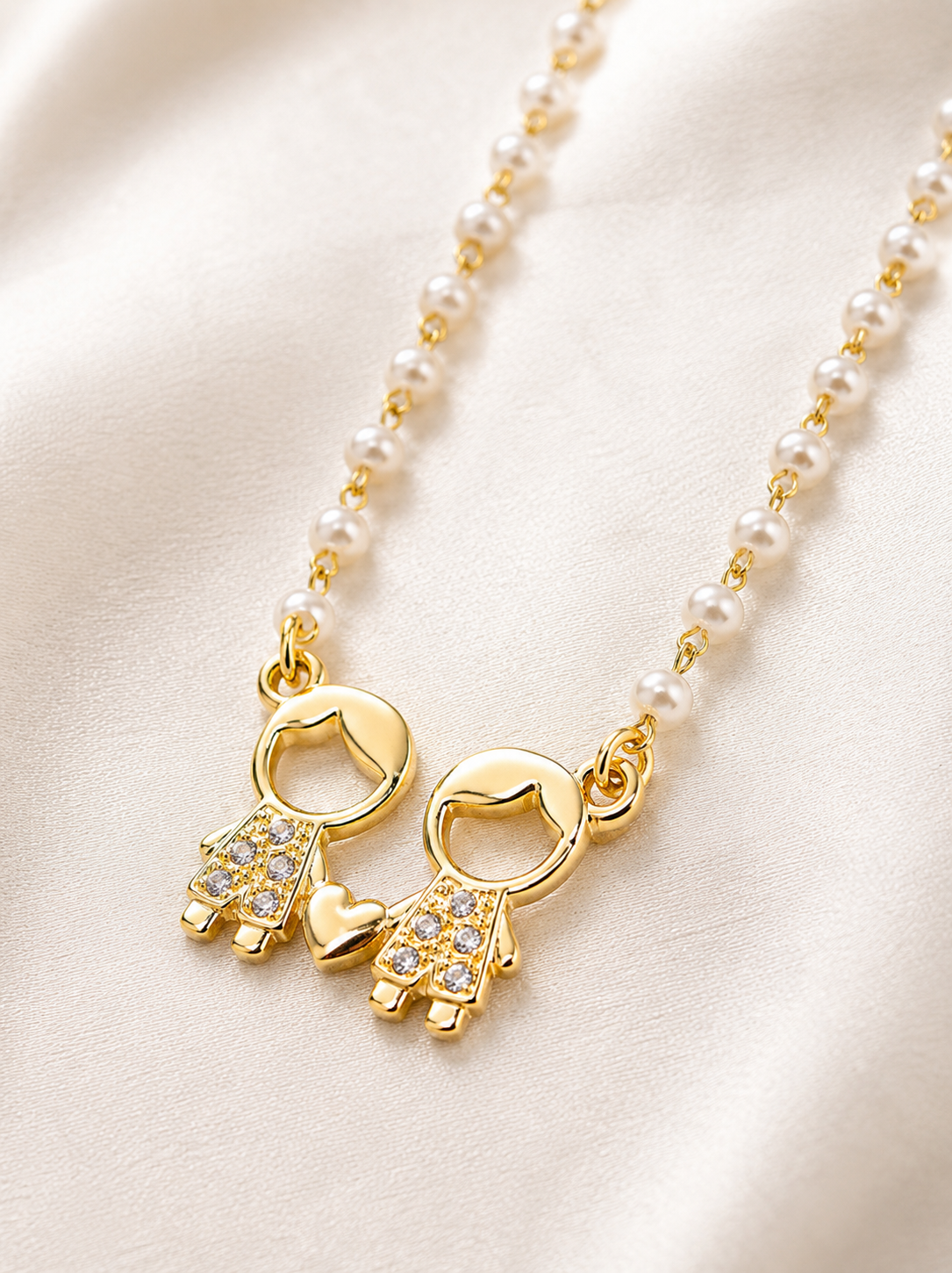 Two Boys Pearl Heart Necklace | Gold-Plated