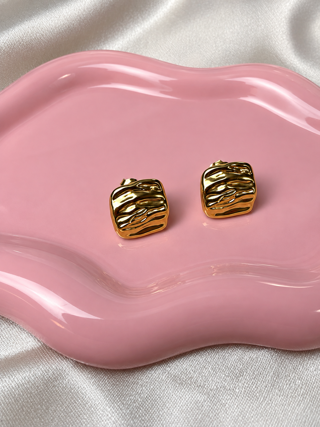 18K Gold Plated Hammered Square Earrings
