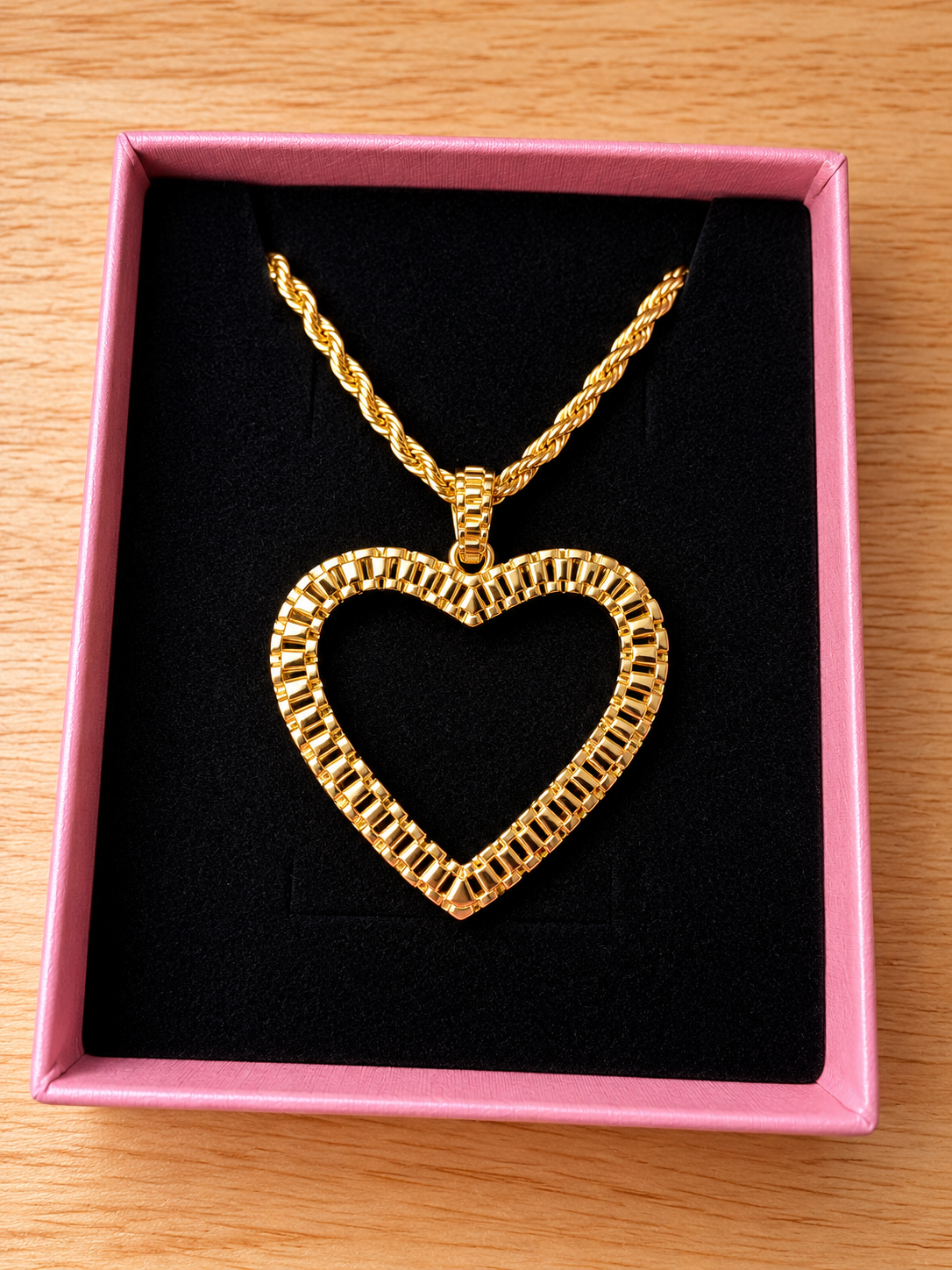Golden Heart Rope Chain Necklace