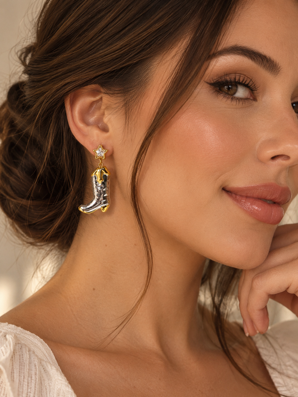 18K Gold PVD Plated Two-Tone Western Cowboy Boot Earrings