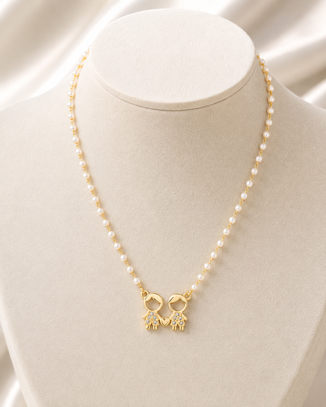 Two Boys Pearl Heart Necklace | Gold-Plated