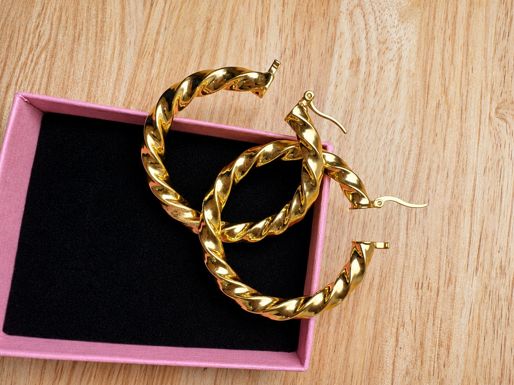 Character Stainless Steel Twist Hoop Earrings