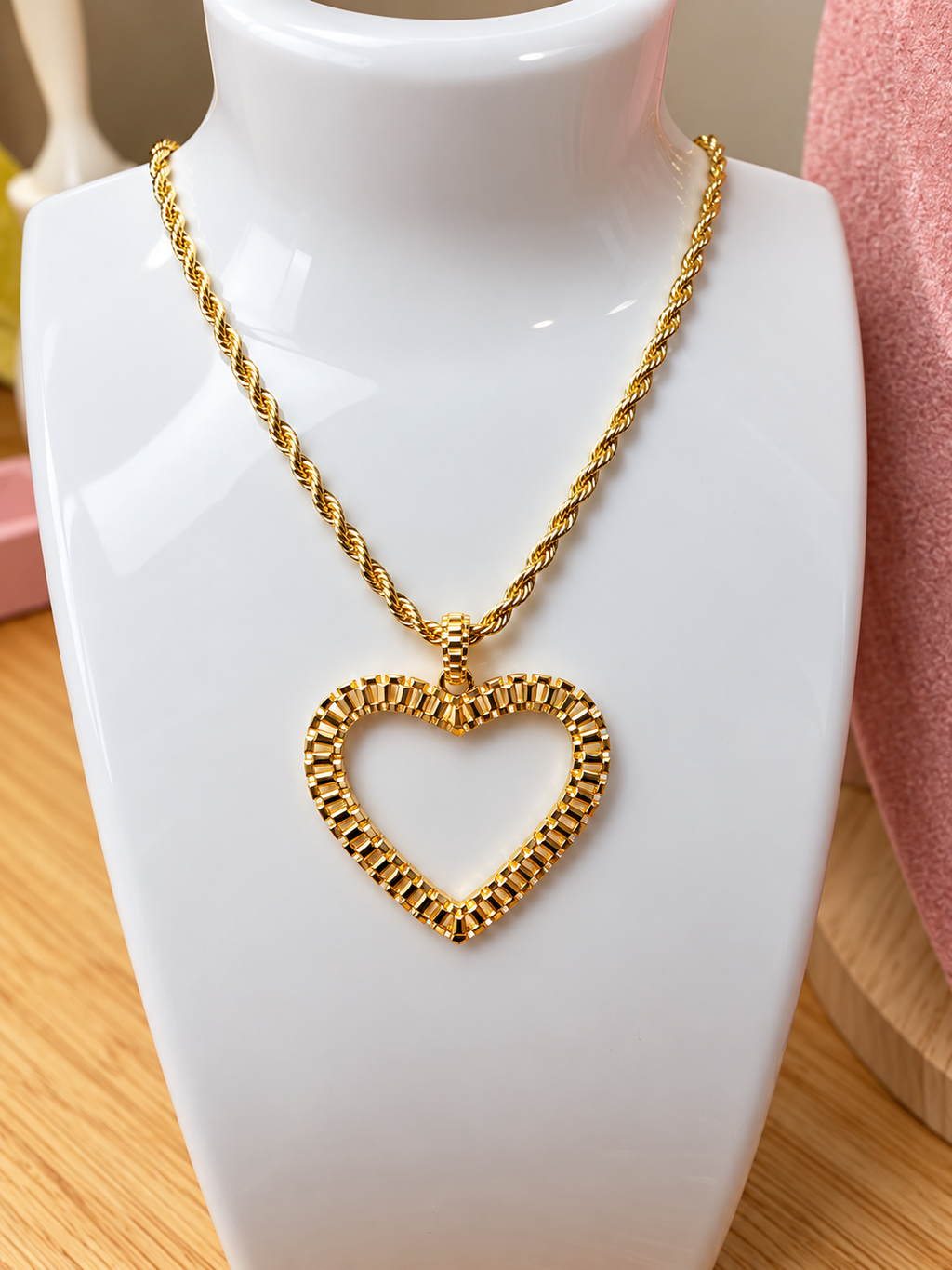 Golden Heart Rope Chain Necklace