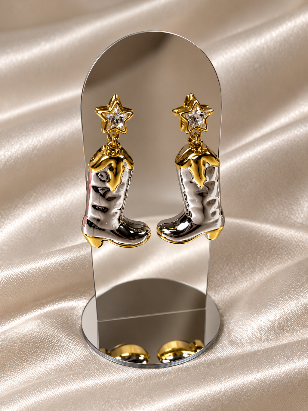 18K Gold PVD Plated Two-Tone Western Cowboy Boot Earrings