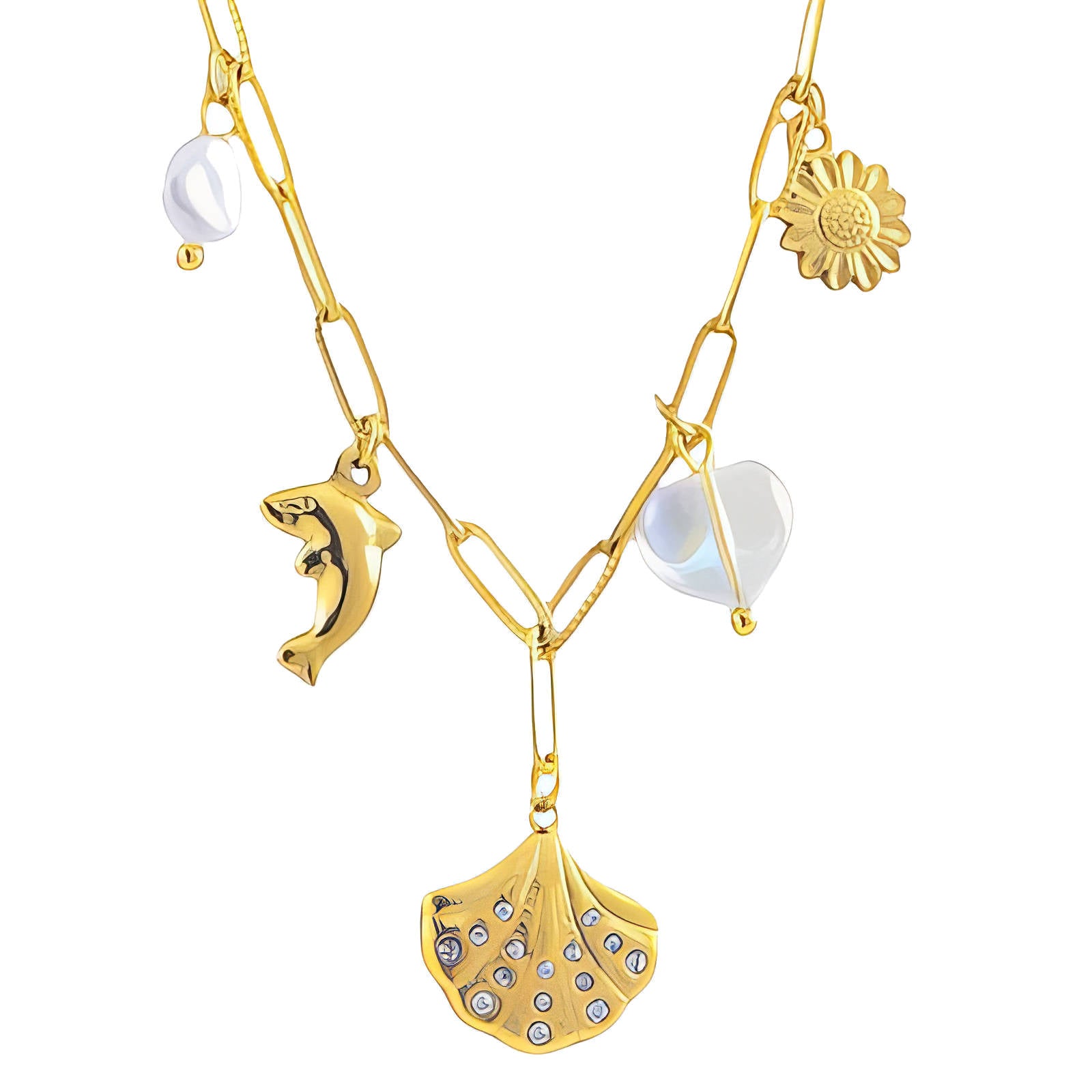 Golden Seashell Charm Necklace