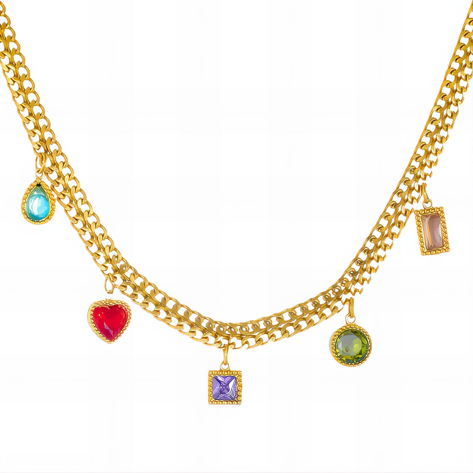Rainbow Charm Statement Necklace