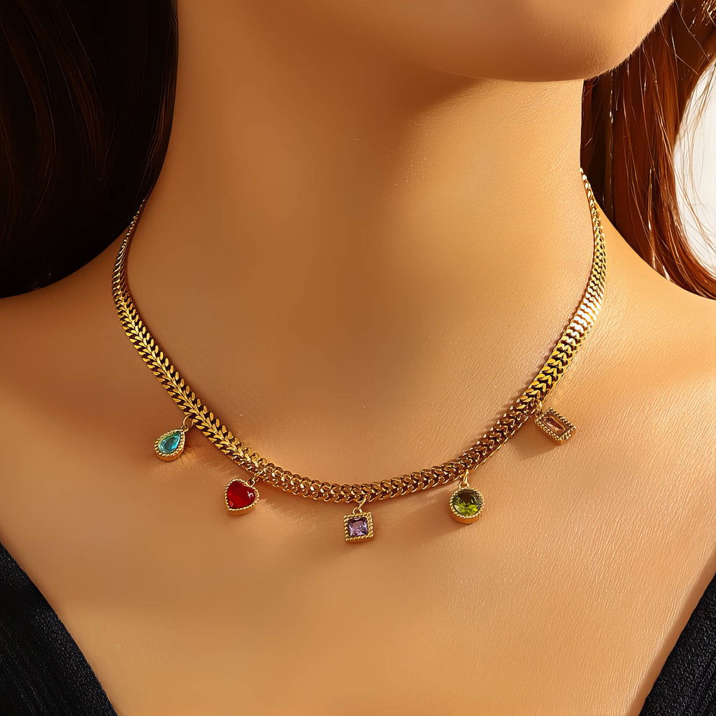 Rainbow Charm Statement Necklace