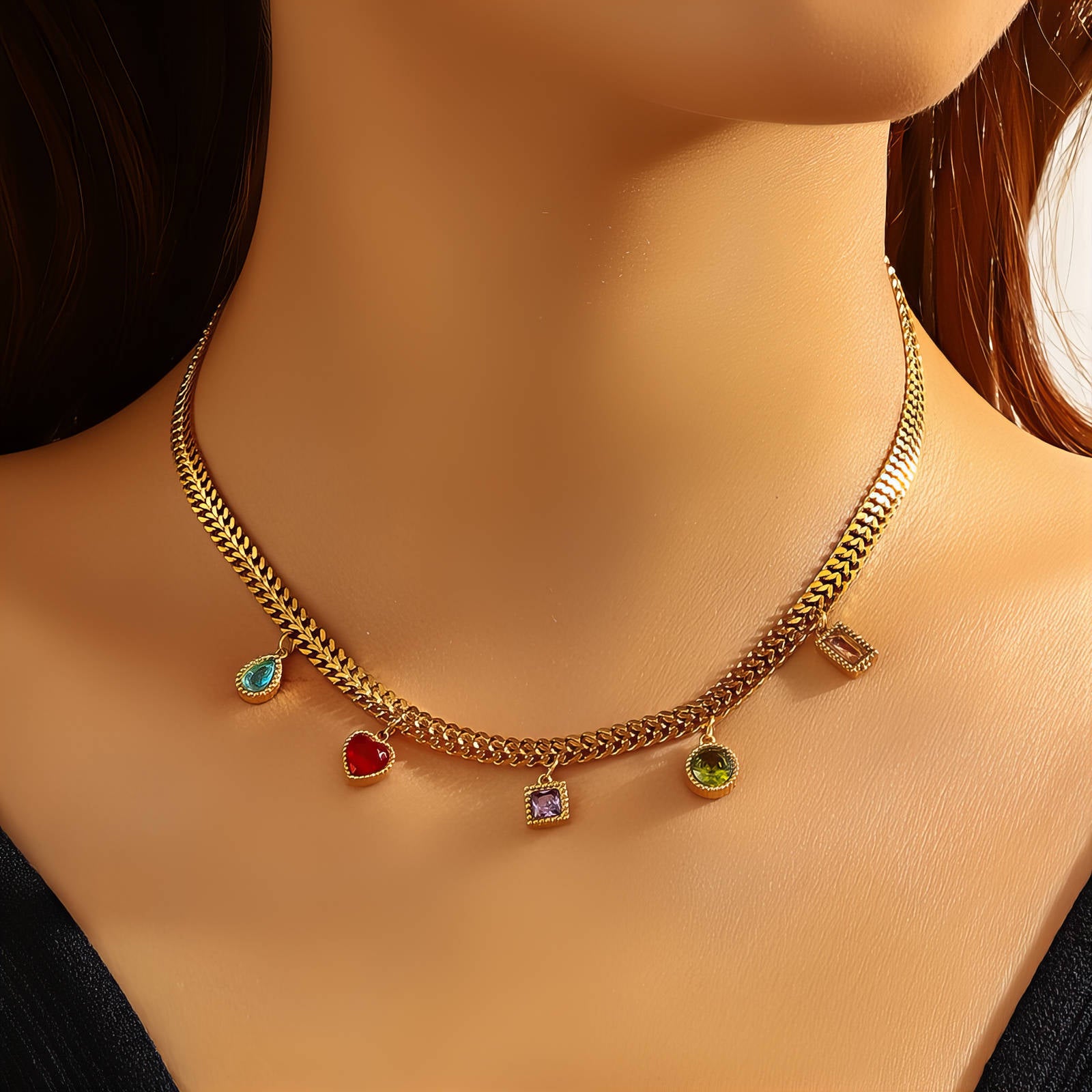 Rainbow Charm Statement Necklace
