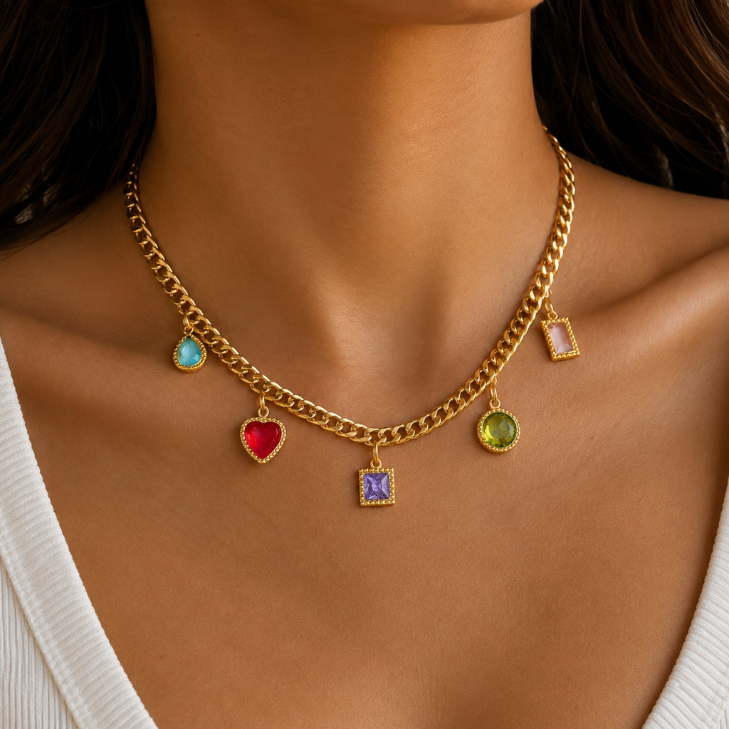 Rainbow Charm Statement Necklace 18K