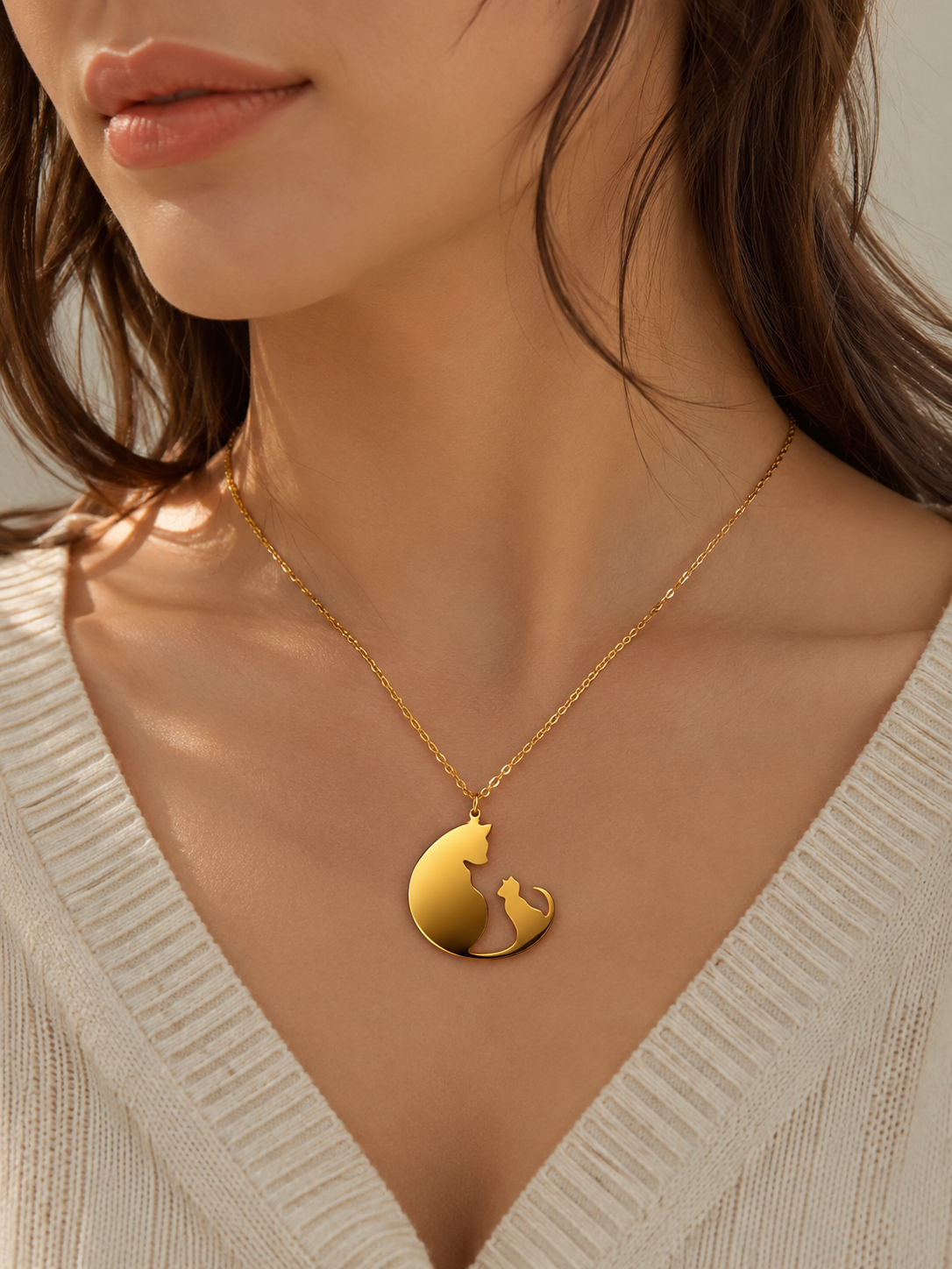 Mother & Kitten Necklace 18K