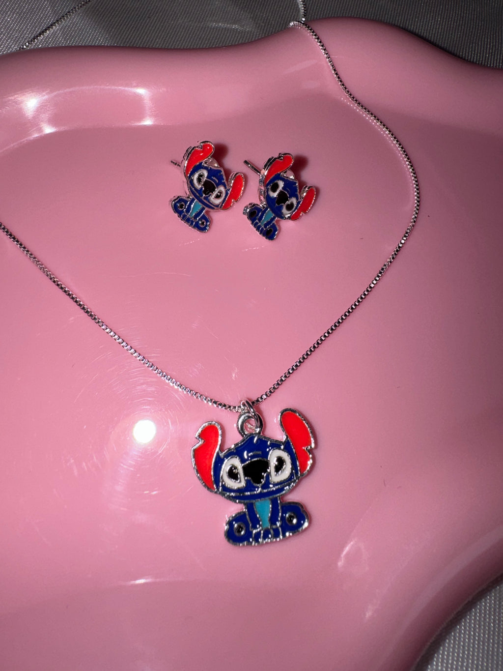 Stitch Jewelry Set – Silver Plated Necklace & Stud Earrings