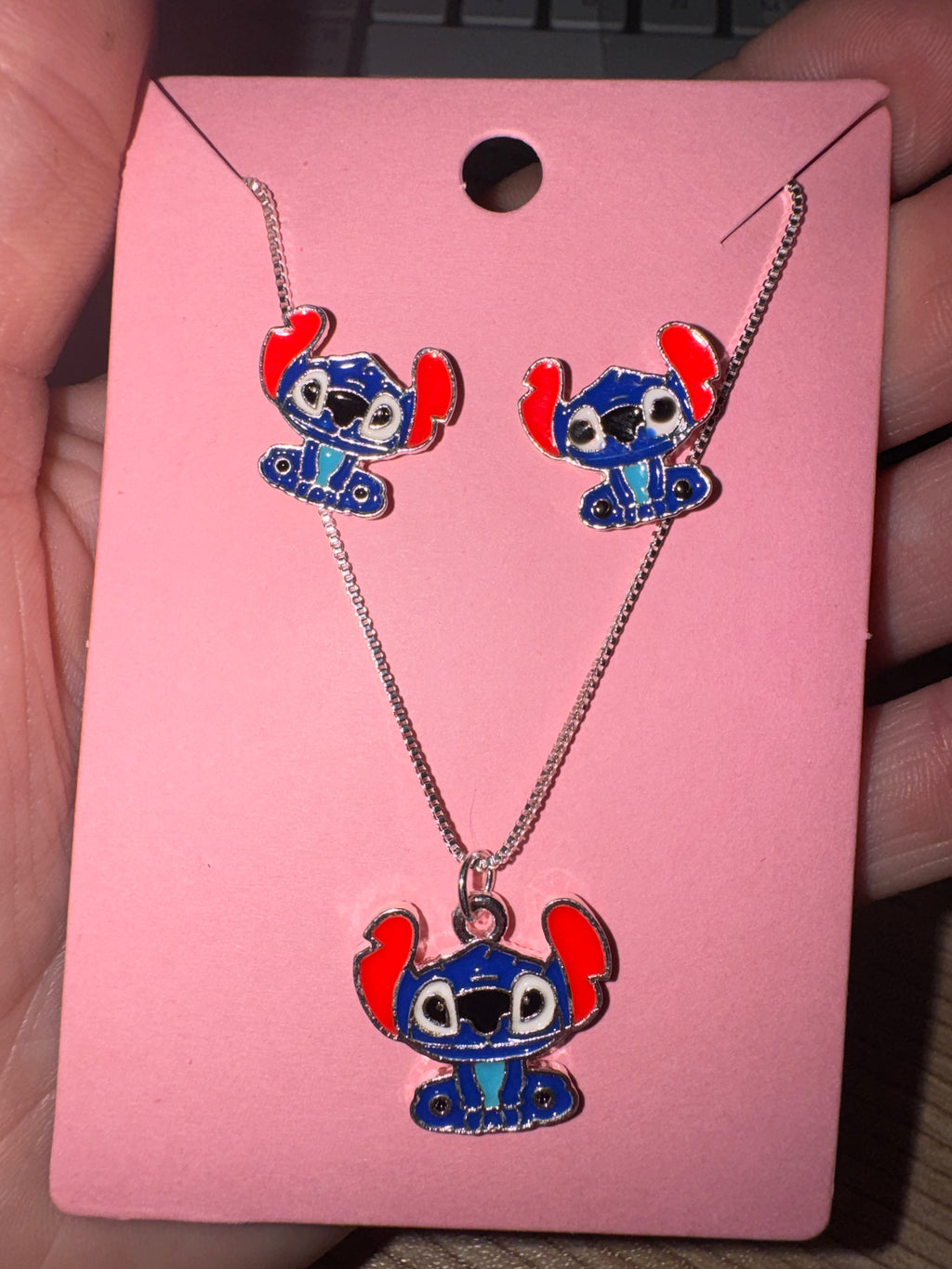 Stitch Jewelry Set – Silver Plated Necklace & Stud Earrings
