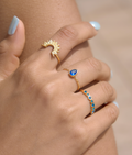 18K Gold Plated Sunburst Blue Zircon 3-Piece Ring Set