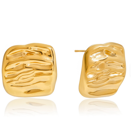18K Gold Plated Hammered Square Earrings