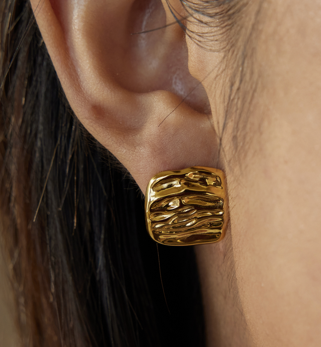 18K Gold Plated Hammered Square Earrings