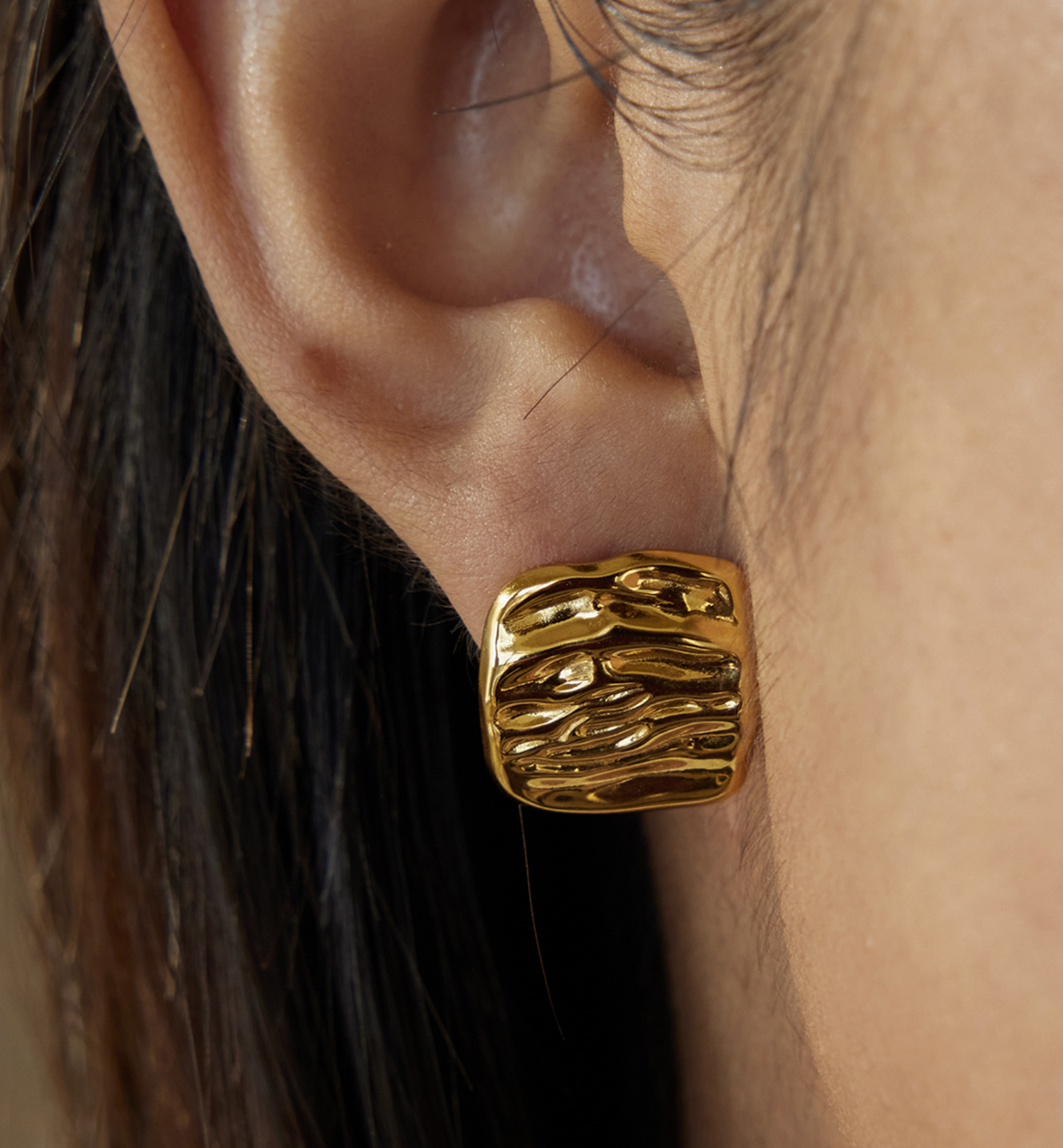18K Gold Plated Hammered Square Earrings