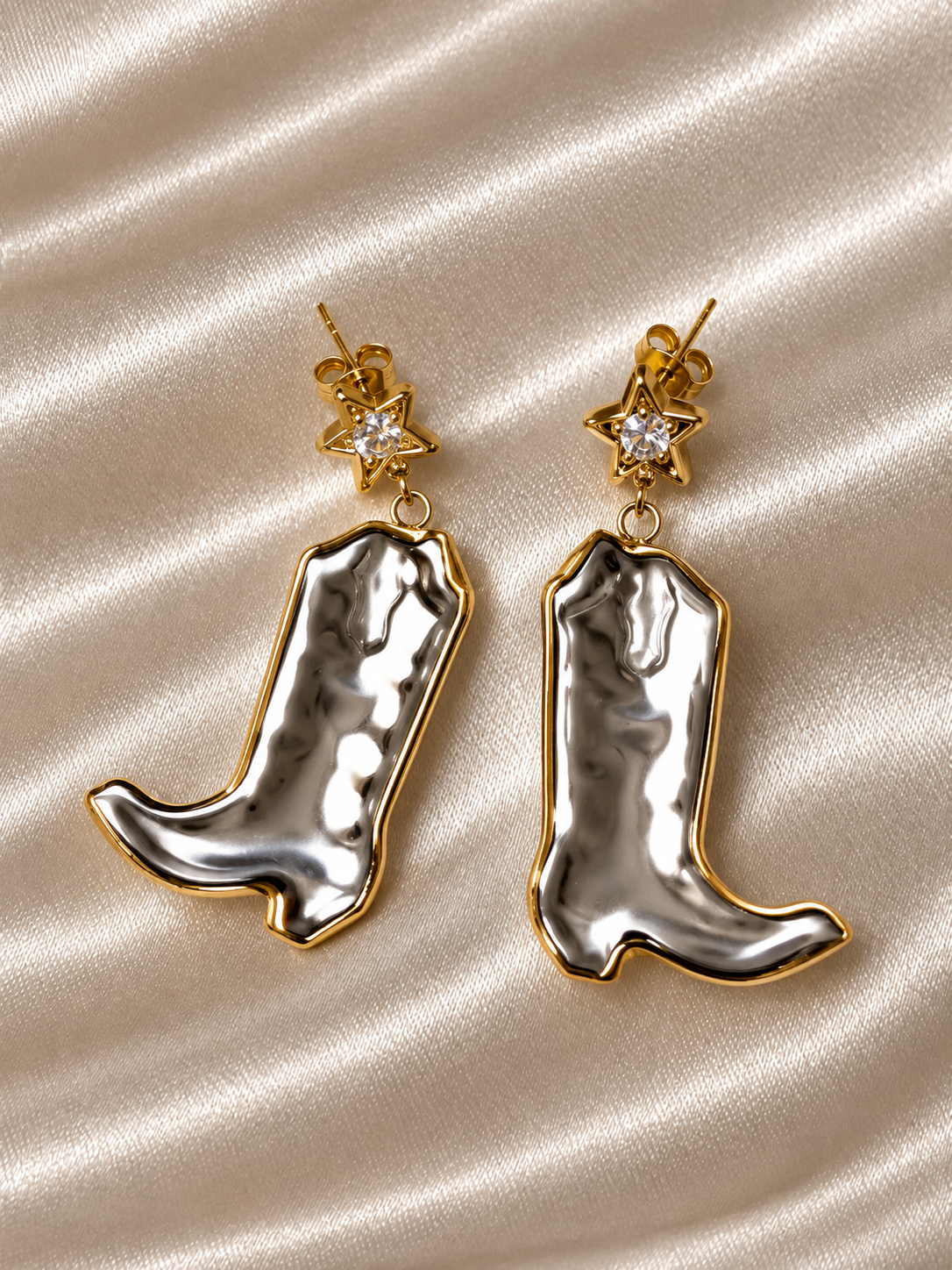 18K Gold PVD Plated Two-Tone Western Cowboy Boot Earrings