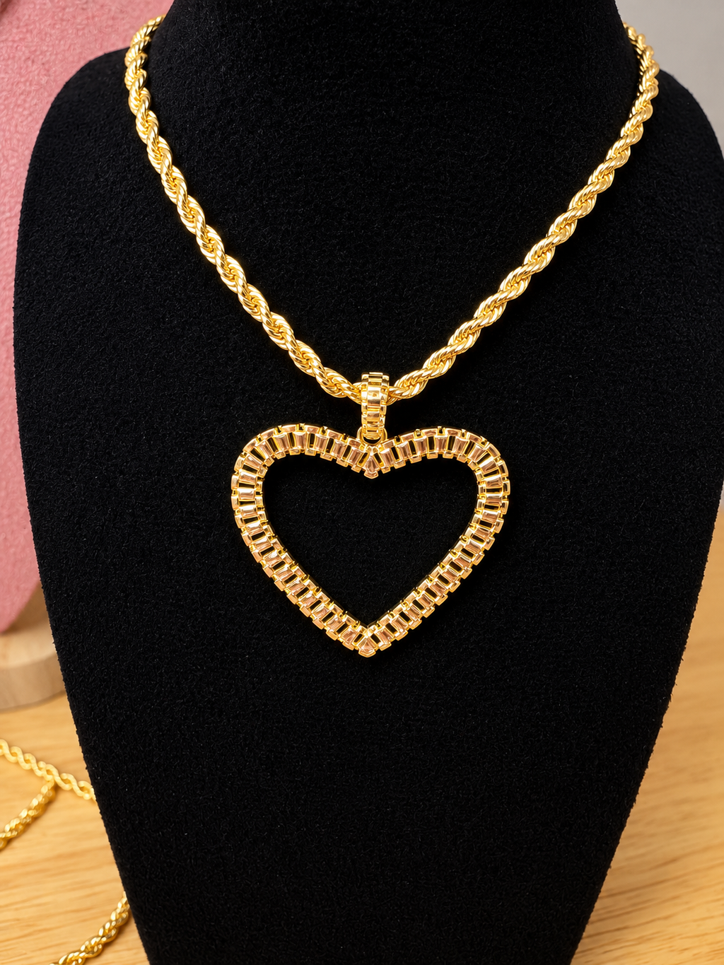 Golden Heart Rope Chain Necklace