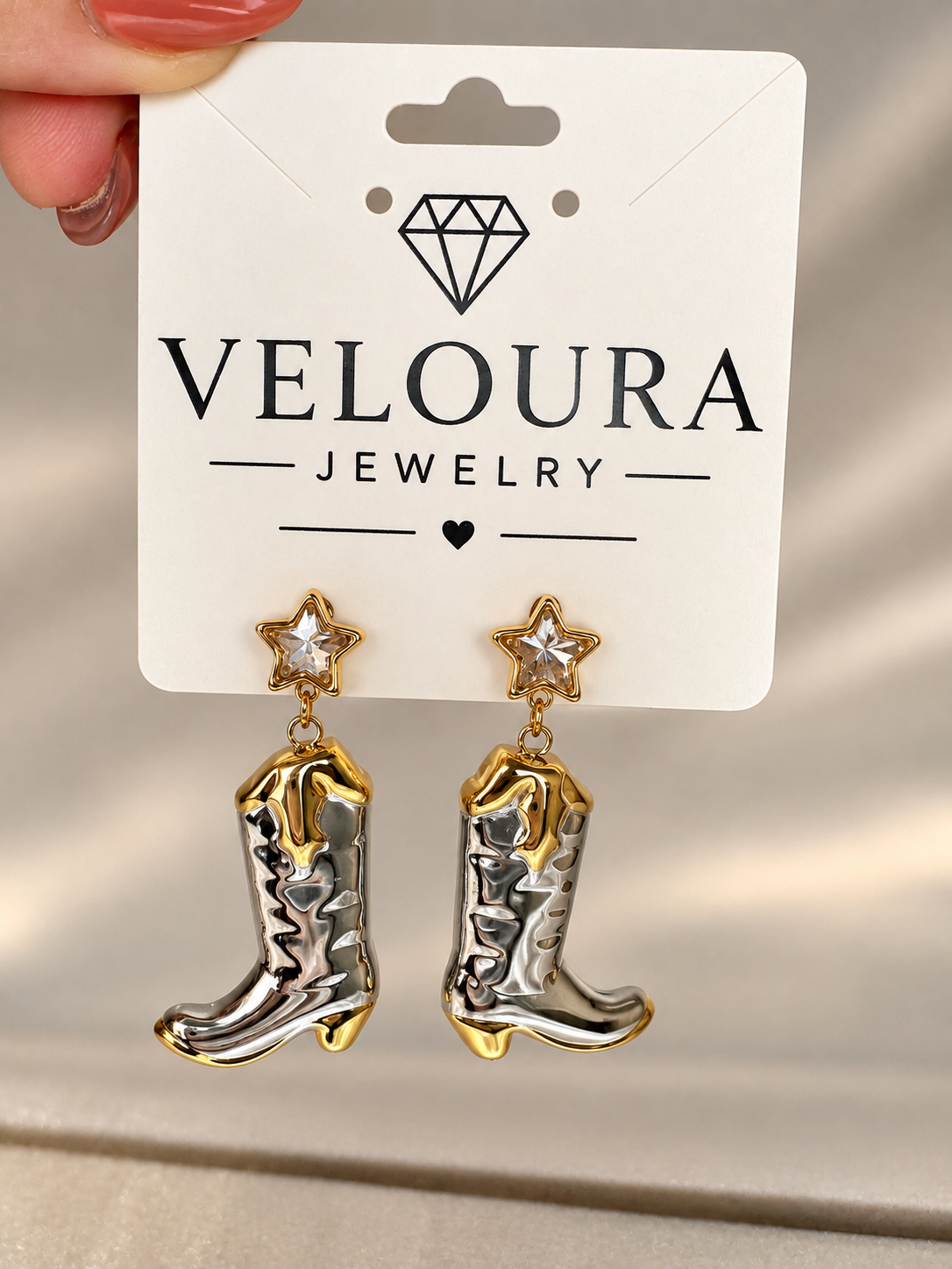 18K Gold PVD Plated Two-Tone Western Cowboy Boot Earrings