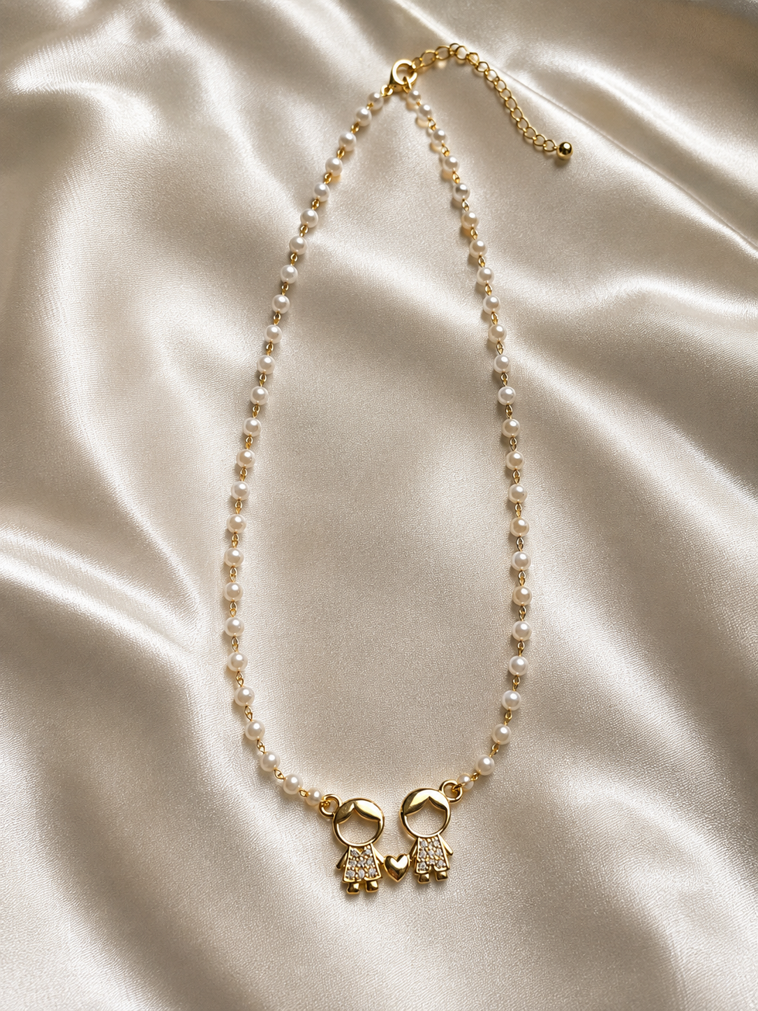 Two Boys Pearl Heart Necklace | Gold-Plated