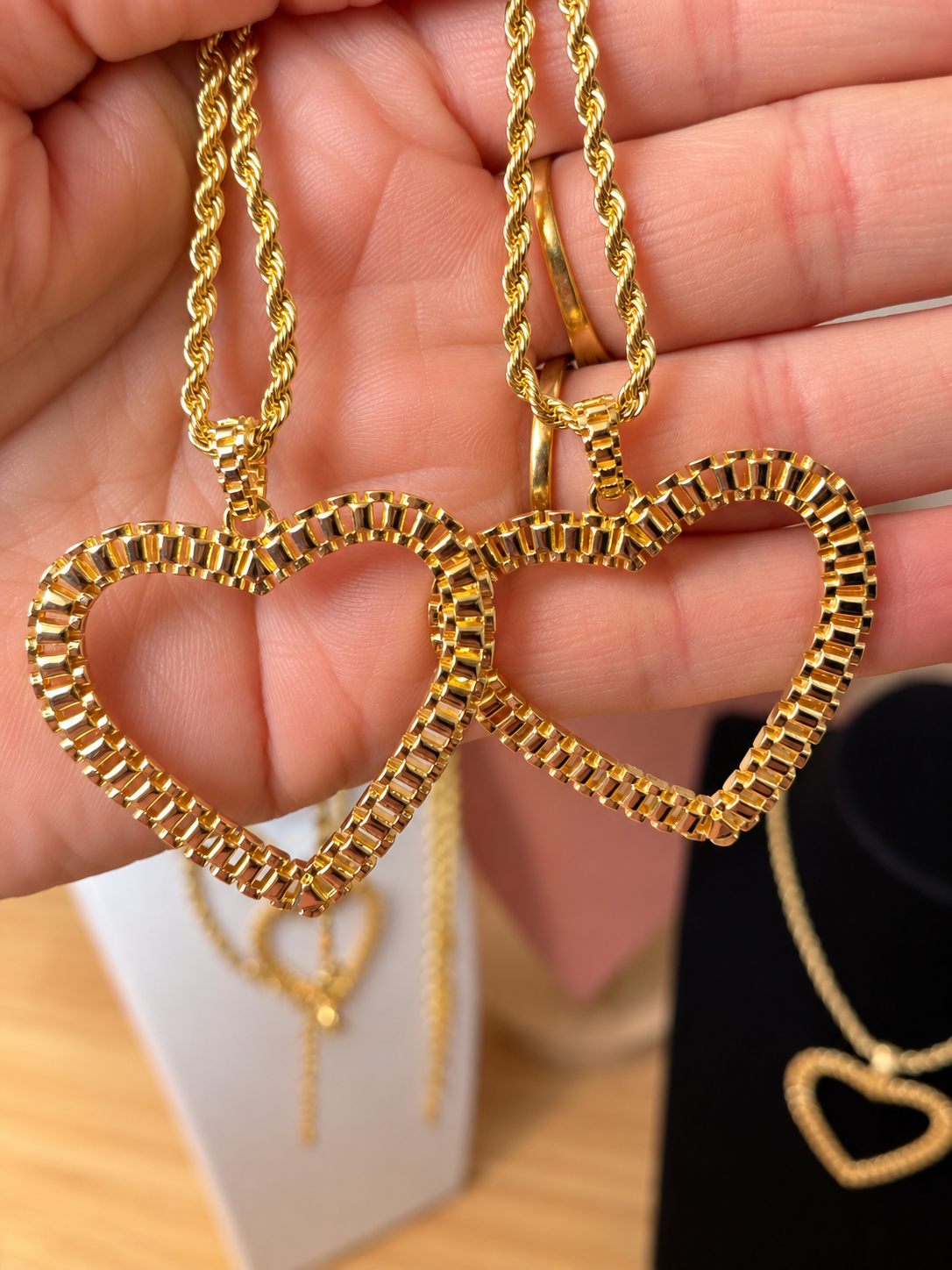 Golden Heart Rope Chain Necklace