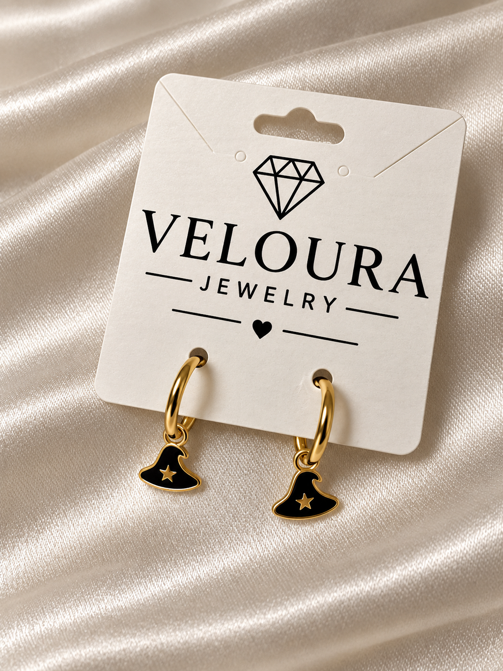 🖤✨ 18K Gold Plated Halloween Witch Hat Pendant Earrings