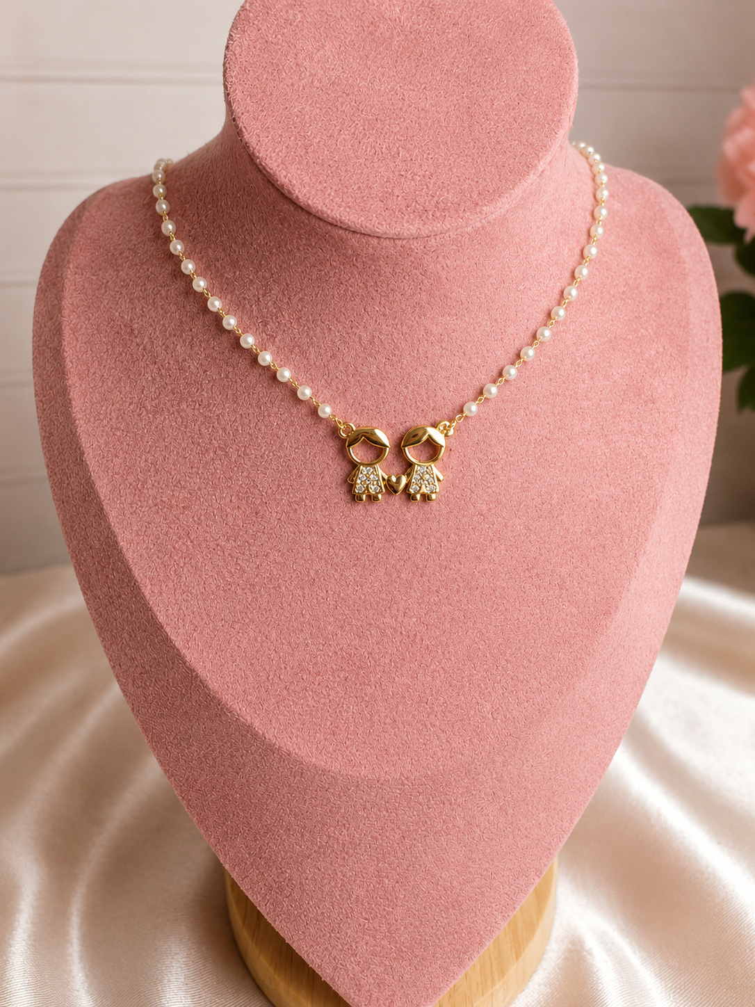 Two Boys Pearl Heart Necklace | Gold-Plated